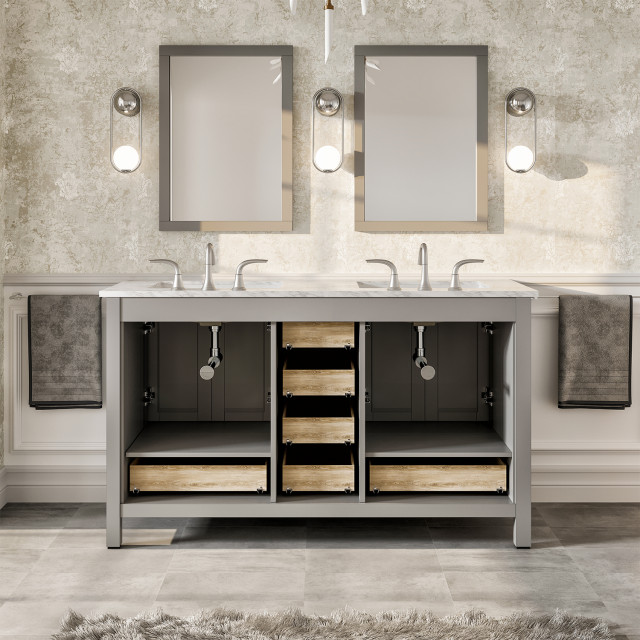 Eviva Aberdeen Gray Transitional Double Sink Vanity With White Carrara ...