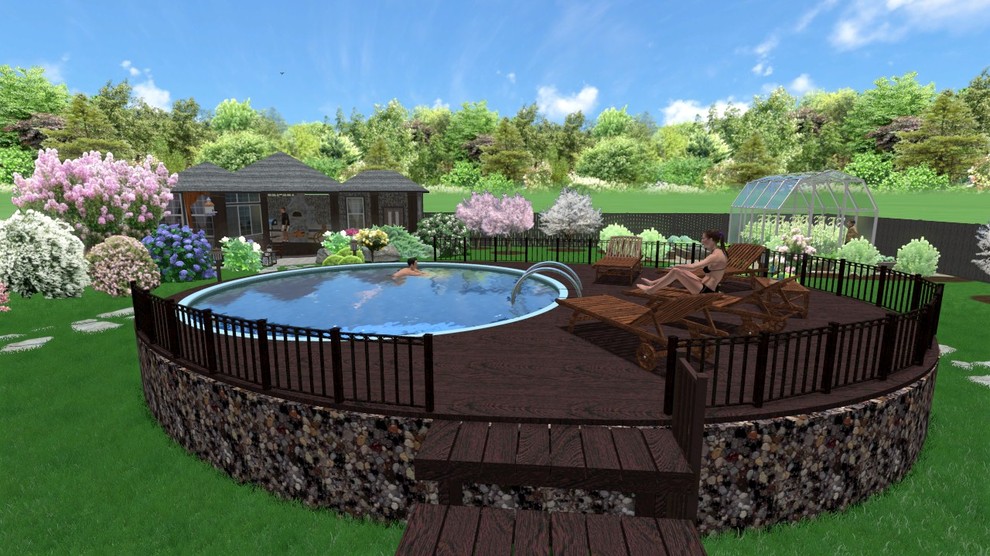 Ландшафтный проект участка 15 соток с открытым бассейном