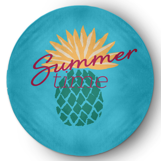 Summer Time Pineapple Tropical Chenille Area Rug, Turquoise, 5' Round