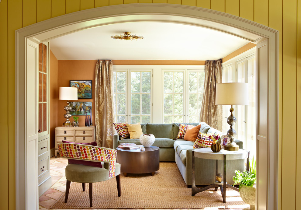 Inspiration for a mid-sized transitional sunroom in New York with a standard ceiling and no fireplace.