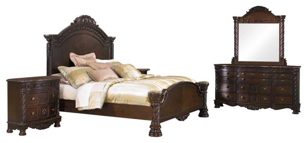 Ashley North Shore 5 Piece Bedroom Set Panel Brown Victorian