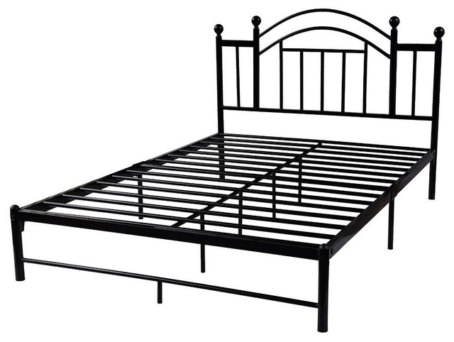 Queen Size Black Metal Platform Bed Frame With Vintage Post Style Queen Size Black Metal Platform Bed Frame With Vintage Post Style Arch Headboard Traditional Panel Beds By Hearts Attic