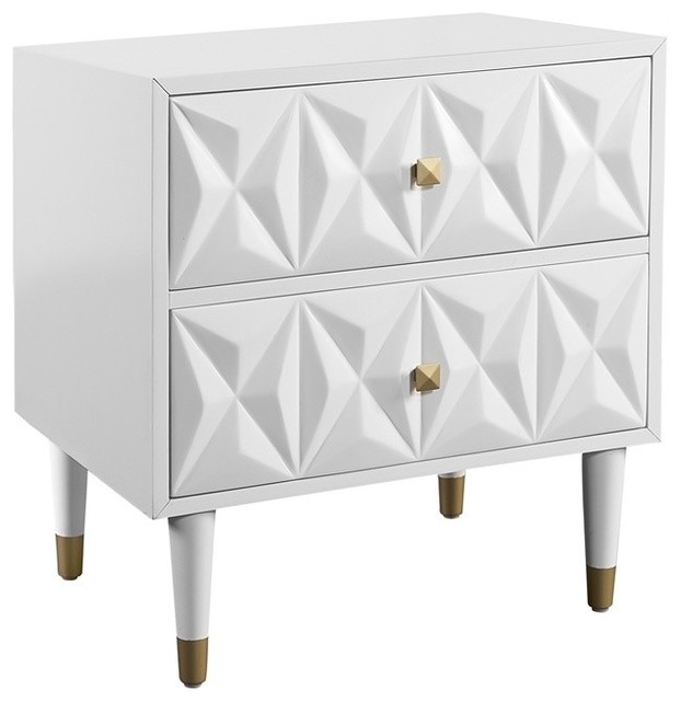Linon Alick Two Drawer Geo Texture Nightstand In White