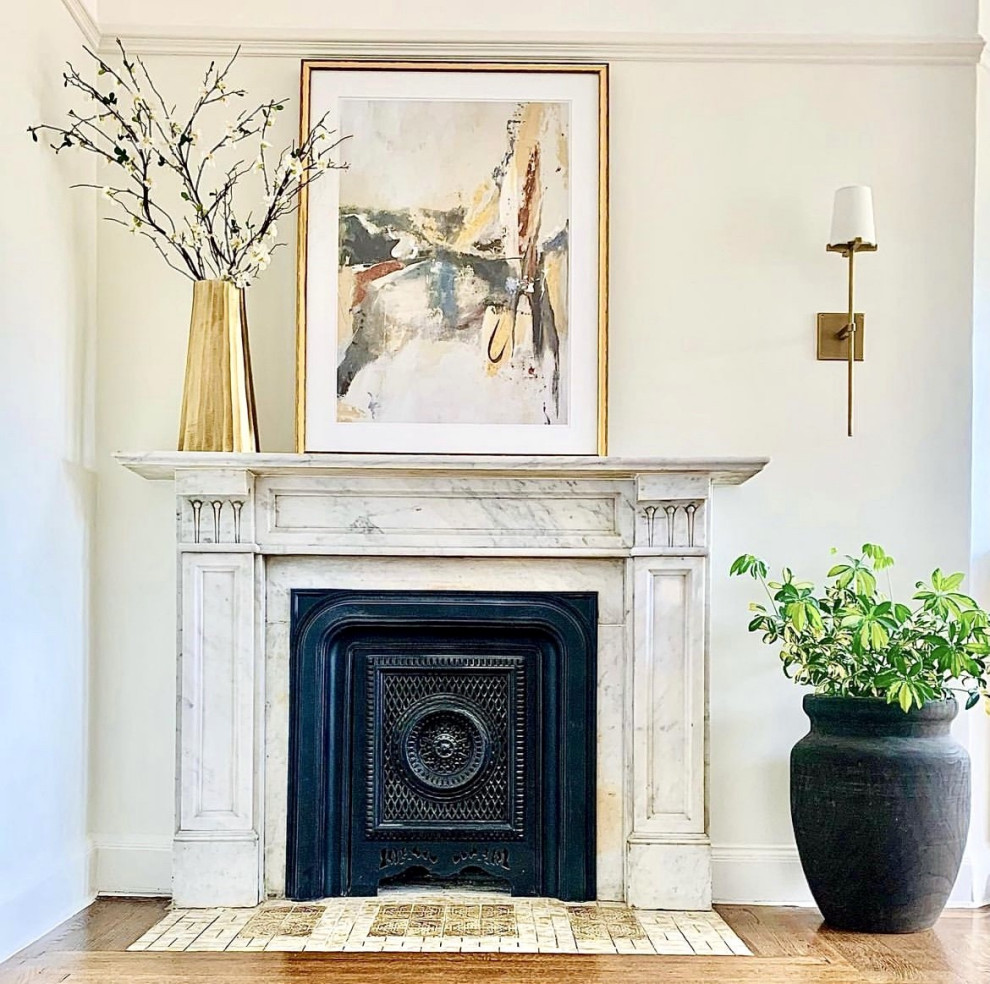Modern victorian living room with fireplace