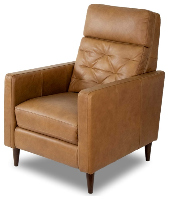 Pemberly Row MidCentury Genuine Leather Tight Back Recliner Chair in