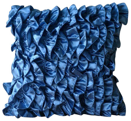 Vintage Style Ruffles Blue Satin 14"x14" Pillow Covers, Vintage Blues
