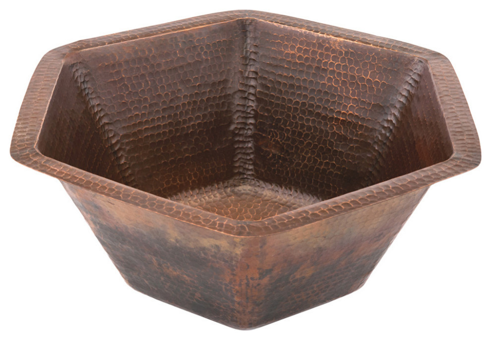 15.5" Hexagon Under Counter Hammered Copper Bathroom Sink Traditional