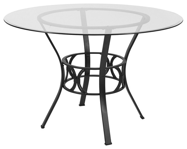 Contempory 45inch Round Glass Dining Table with Black Metal Frame