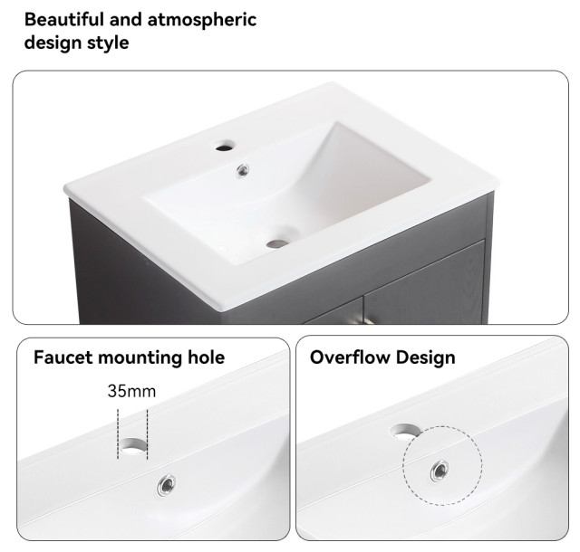 Plywood Freestanding Bath Vanity Set, Integrated Ceramic Sink, 30" X 18" - Transitional ...