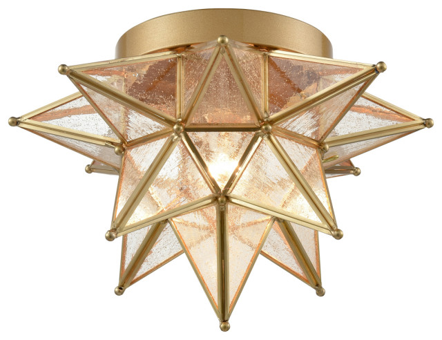 Brass Glass Moravian Star Flush Mount Ceiling Light Mediterranean Lighting By Ecopower Llc Houzz - Ceiling Mount Star Light Fixture