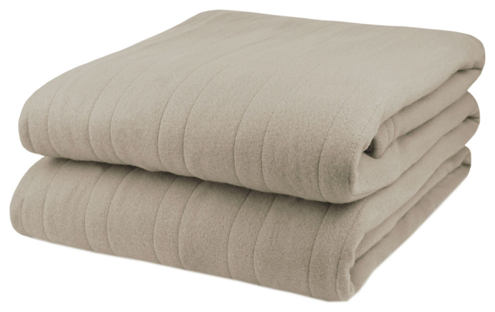 Pure Warmth Solid Flannel Electric Heated Warming Full Blanket Beige