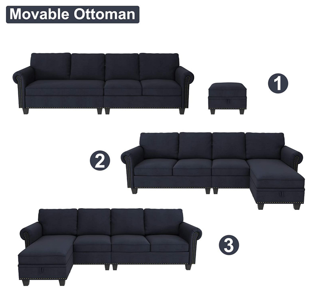 Sectional Sofa Couch with Reversible Chaise, L Shaped Sofa Couch