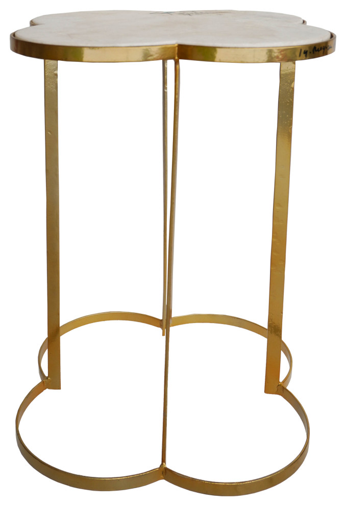 Metal/Marble, 15"Dx24" Clover Shaped Side Table Contemporary Side Tables And End Tables by