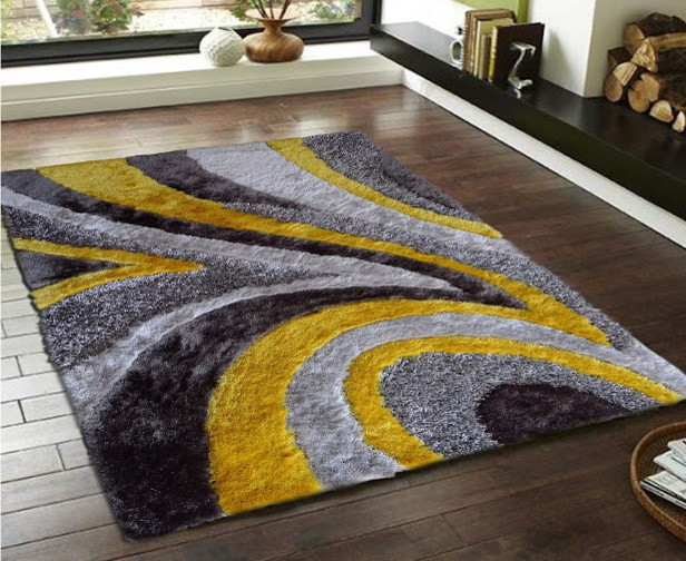 5'x7' Hand-Tufted Gray With Yellow Living Room Shaggy Area Rug
