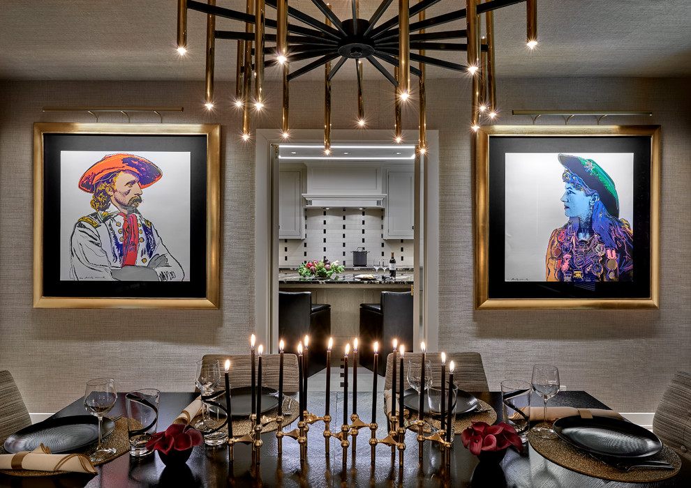 Enclosed dining room - mid-sized eclectic light wood floor and beige floor enclosed dining room idea in Chicago with beige walls and no fireplace