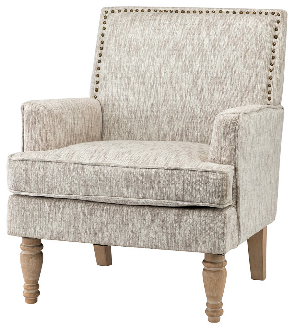Upholstered Accent Armchair With Nailhead Trim, Beige