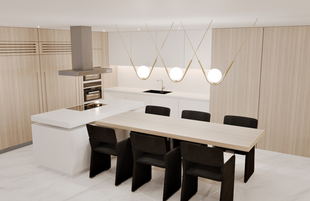 Design ideas for a large contemporary kitchen in Miami.