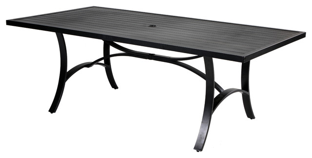 Slat Top Aluminum Patio Dining Table With Umbrella Hole Black Slat Top Aluminum Patio Dining Table