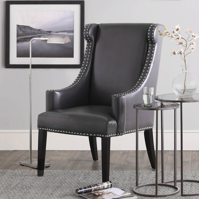 Stansbury Grey Bonded Leather Wing Chair