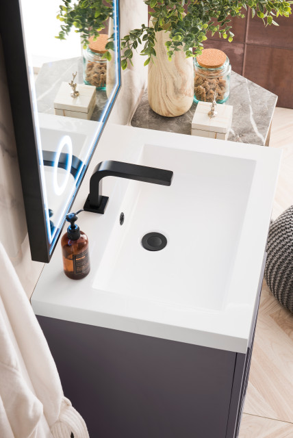 Alicante' 24" Vanity, Gray Smoke, White Glossy Resin Countertop ...