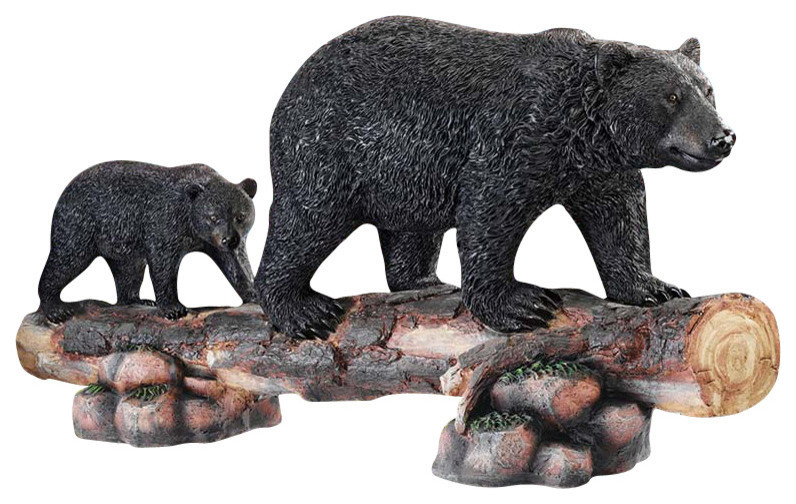 Mother Black Bear and Cub Statue Rustic Garden Statues And Yard Art