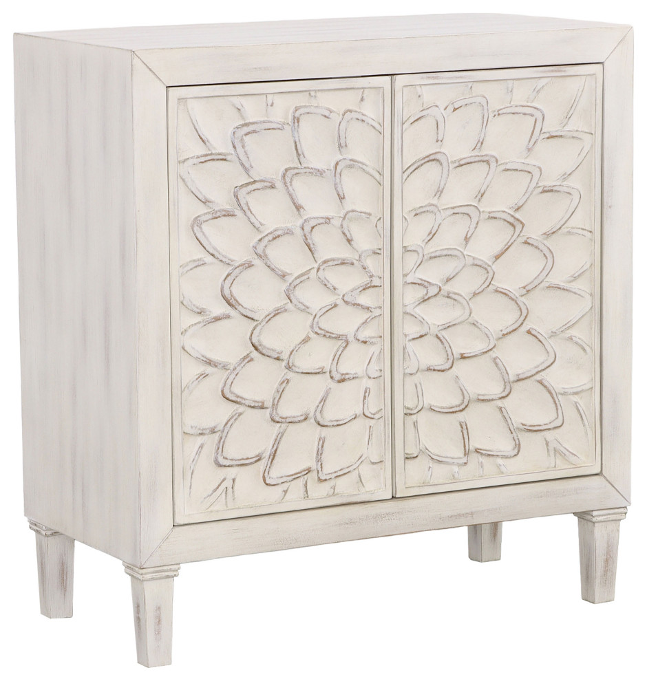 Clarkia Accent Cabinet With Floral Carved Door White