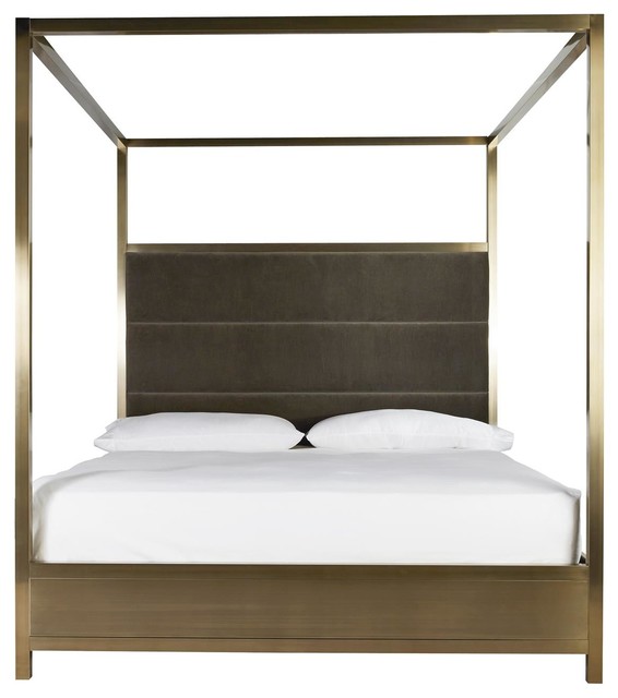 Modern Hollywood Regency Brass King Canopy Bed