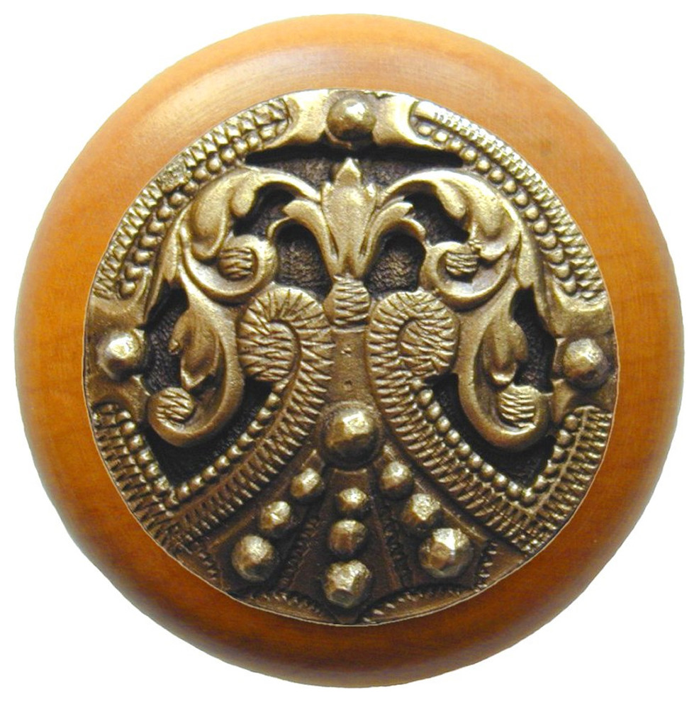 Regal Crest Wood Knob, Antique Brass, Maple Wood Finish Traditional