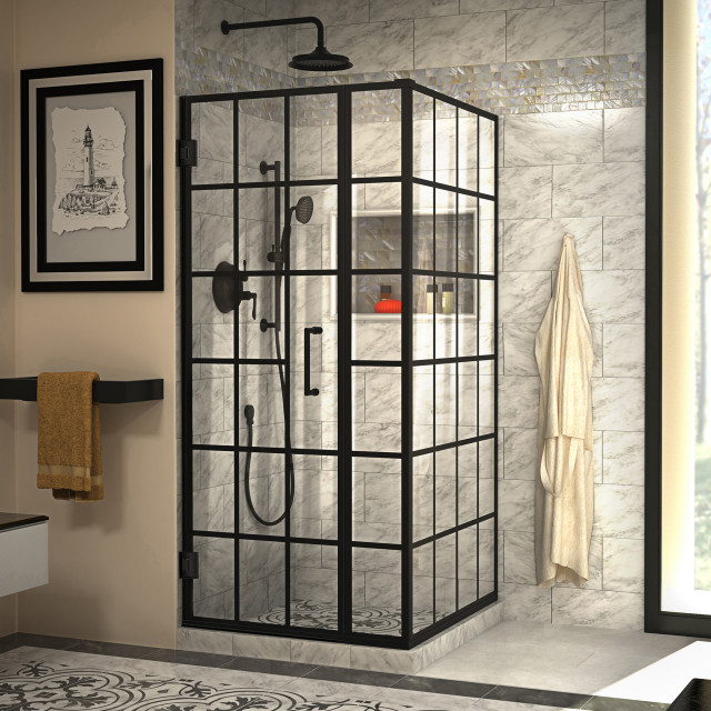 DreamLine Unidoor Toulon 34x34x72 Hinged Shower Enclosure, Satin Black