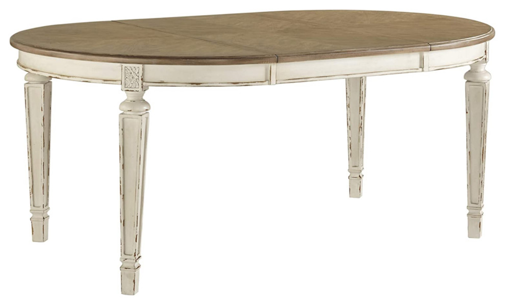 Chipped White French Country Oval Dining Table with Leaf and Tapered Legs - French Country ...