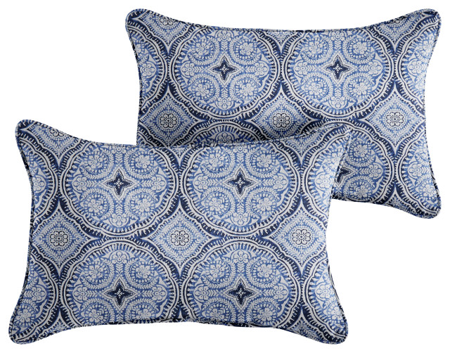 Blue Outdoor Lumbar Pillow Set of 2 Contemporary Outdoor Cushions And Pillows by Mozaic