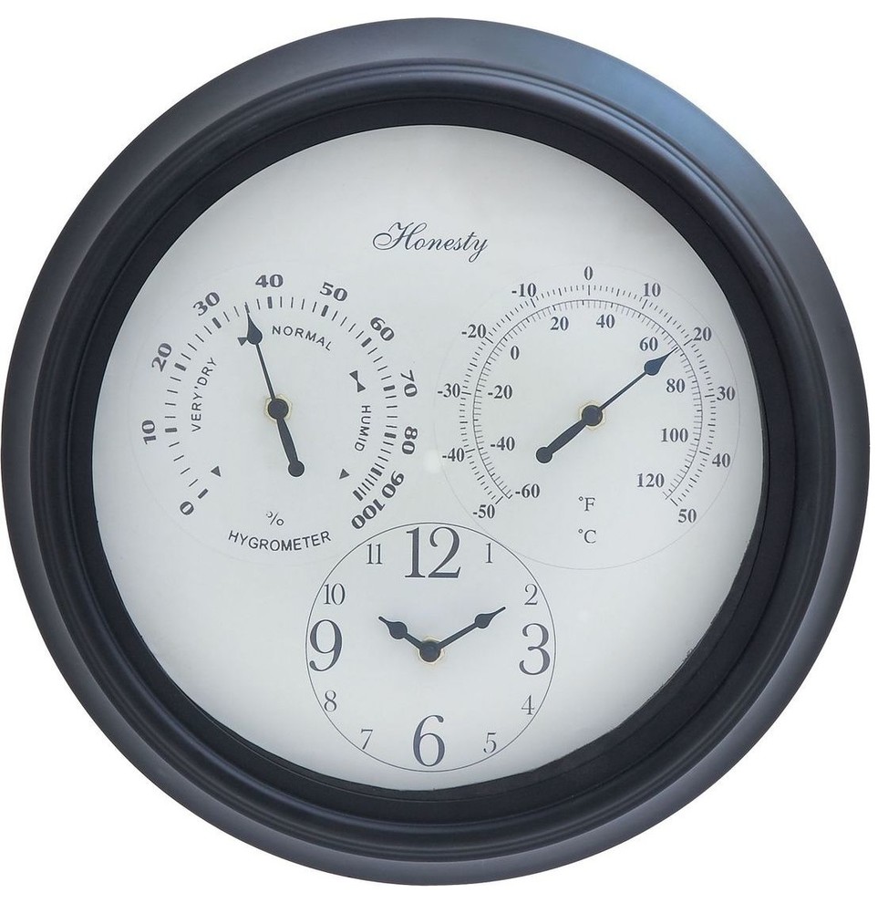 Outdoor Clock Detailed with Bold Numerals in Black Font