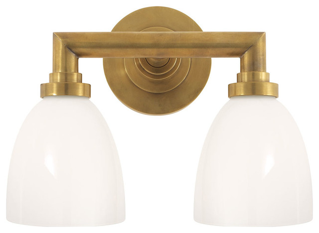 E. F. Chapman Wilton Double Bath Light, Hand-Rubbed Antique Brass