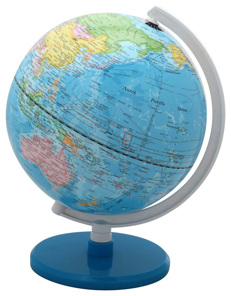 Cousteau World Globe, 8" Diameter, Blue Base