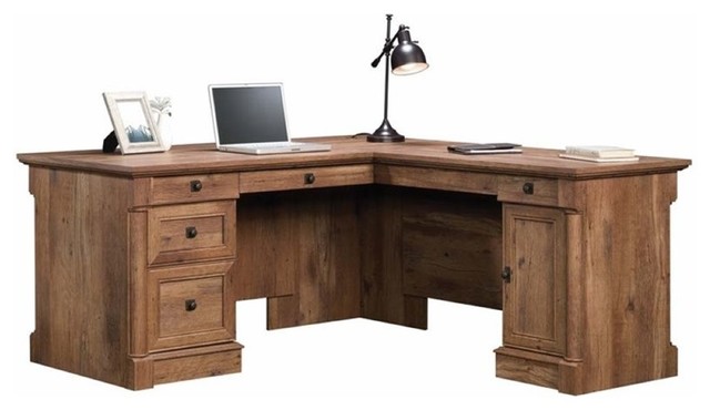 Pemberly Row L Shaped Computer Desk In Vintage Oak Transitional