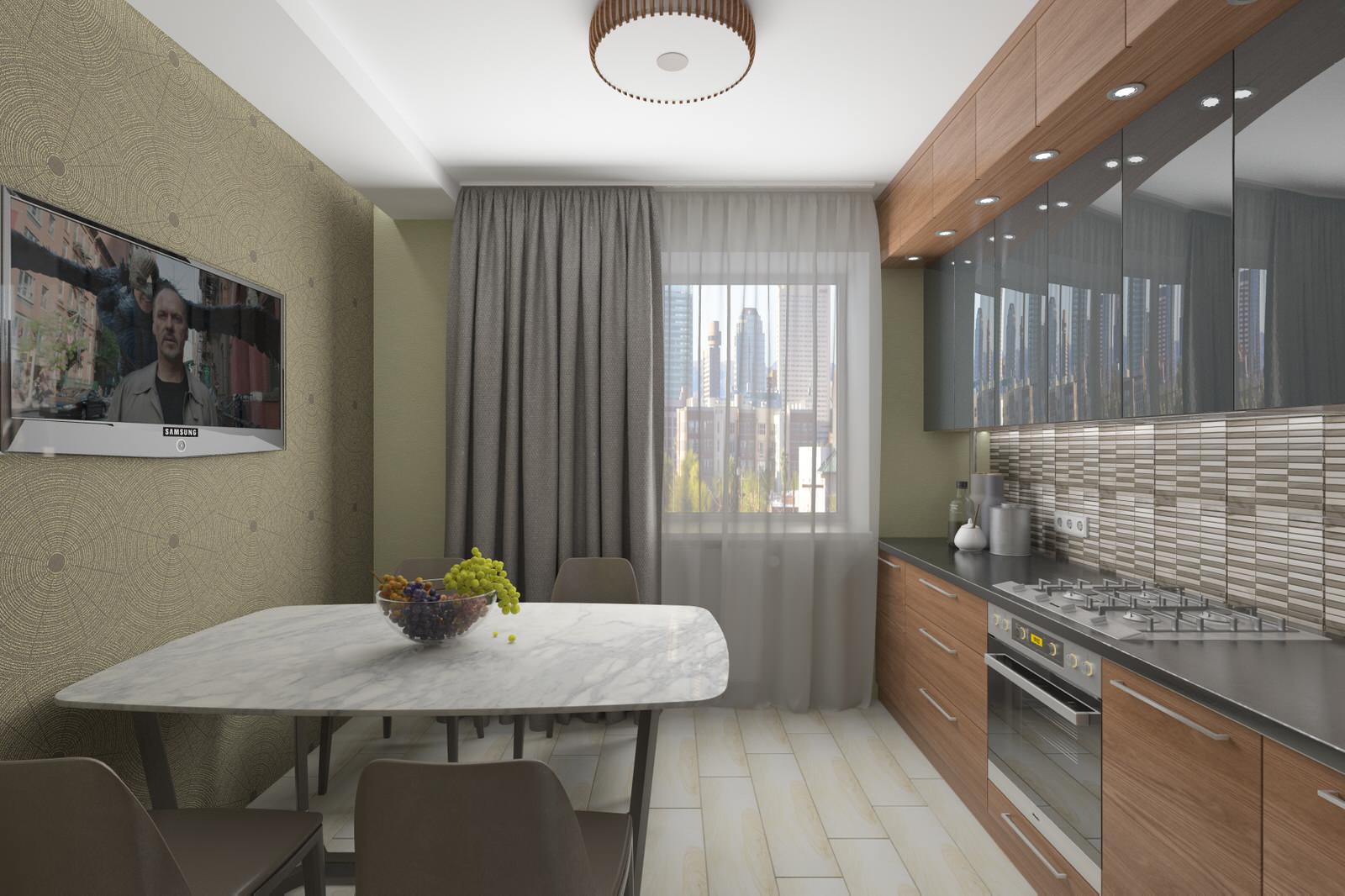 Кухня в серо-оливковых тонах