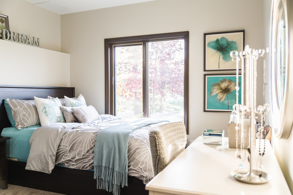 Design ideas for a small traditional guest bedroom in Calgary with white walls.