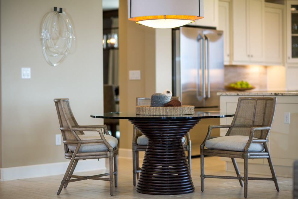 Inspiration for a mid-sized transitional porcelain tile and beige floor enclosed dining room remodel in Denver with beige walls and no fireplace
