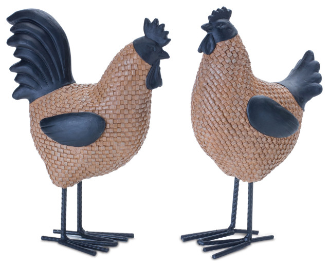 Wicker Hen and Rooster Decor, 2-Piece Set