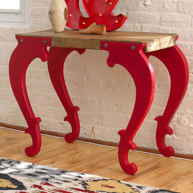 Red Scroll Legs Console Table
