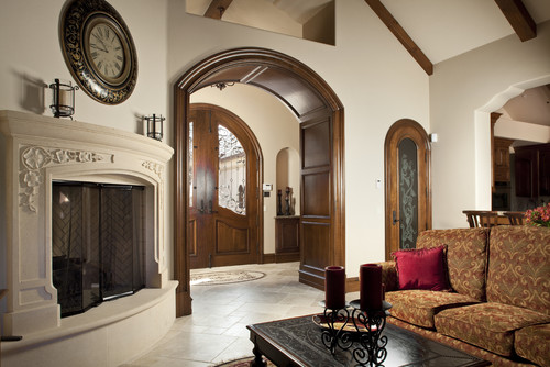 Grand Family Room Home Design With Arched Entranceway Doors