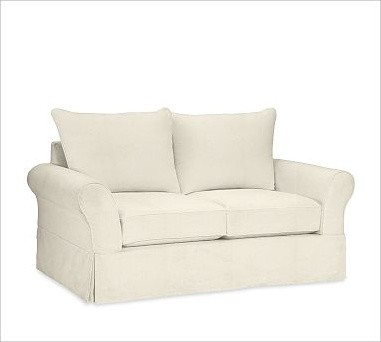PB Comfort Roll-Arm Slipcovered Love Seat, Polyester Wrap Cushions, Chunky Herri