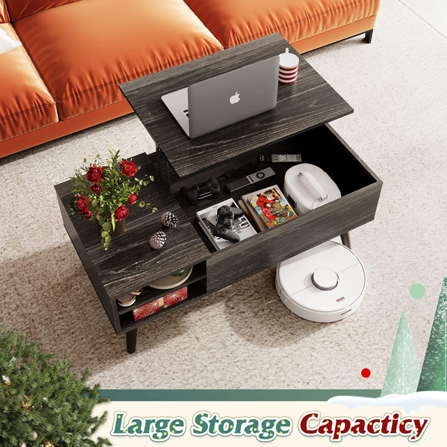 Wood Lift Top Coffee Table with Hidden Compartment and Adjustable ...