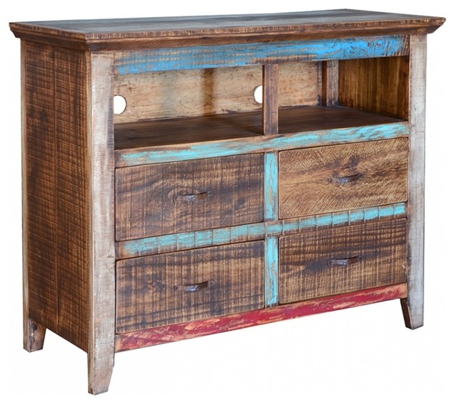 Rustic Cabana 4 Drawer Media Dresser Console Farmhouse Media