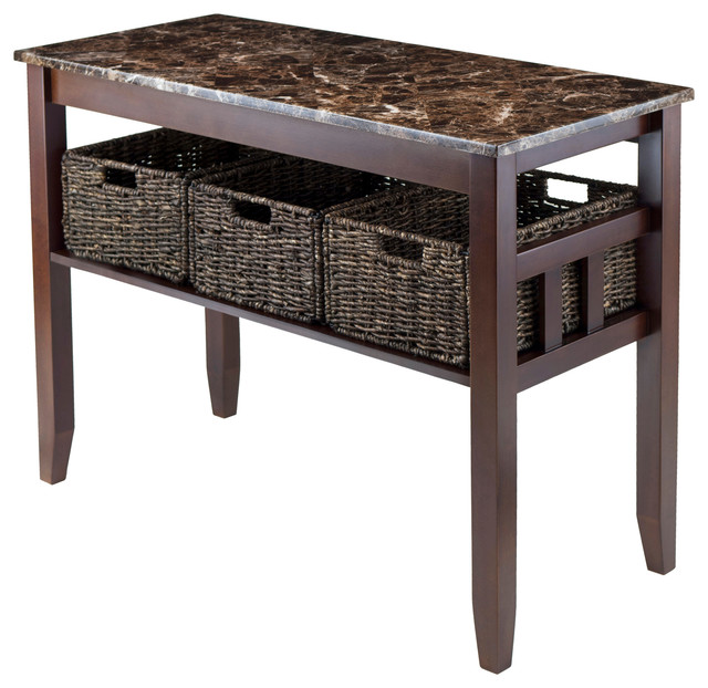 Winsome Wood Zoey Console Table Faux Marble Top With 3 Baskets Transitional Console Tables