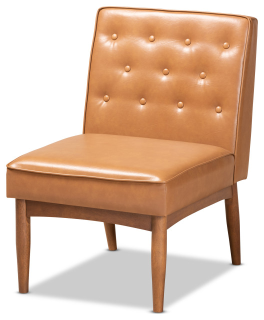Lippmann Modern Farmhouse Dining Chair, Tan Faux Leather