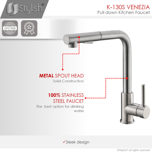 STYLISH Pull Down Stainless Steel Kitchen Faucet K-130S - Contemporary ...