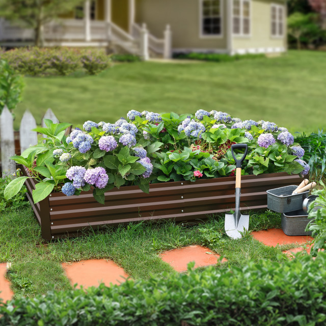 Galvanized Steel Rectangular 5 8 x2 9 Raised Garden Bed Planter Brown galvanized-steel-rectangular-5-8-x2-9-raised-garden-bed-planter-brown