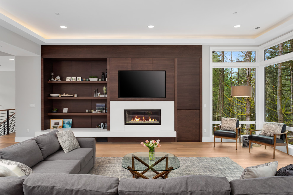 Inspiration for a contemporary living room remodel in Portland
