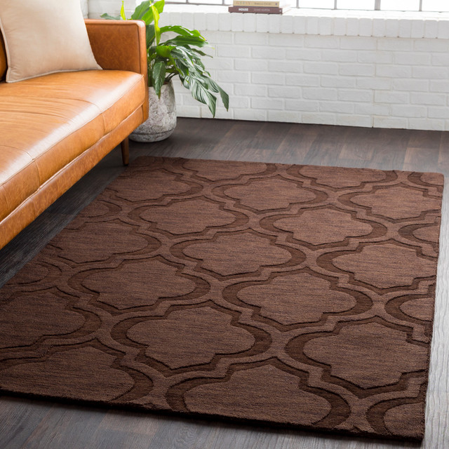 Central Park Solid and Border Dark Brown Area Rug Mediterranean